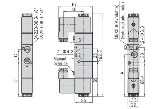 Dimensions AirTAC Solenoid Valve 3V Series