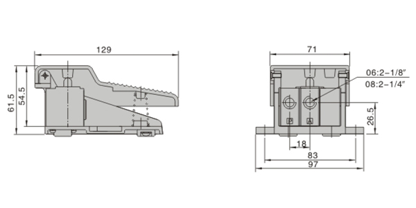 Dimensions AirTAC แมคคานิควาล์ว Mechanical Valve แบบเท้าเหยียบ 3FM 3F Series