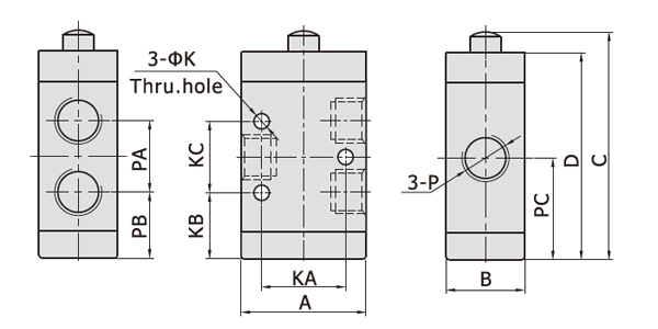 Dimensions AirTAC Mechanical Valve M3 series