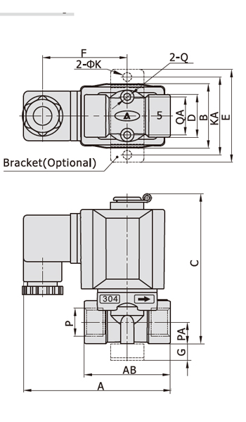 Dimensions AirTAC Solenoid Valve 2KL Series