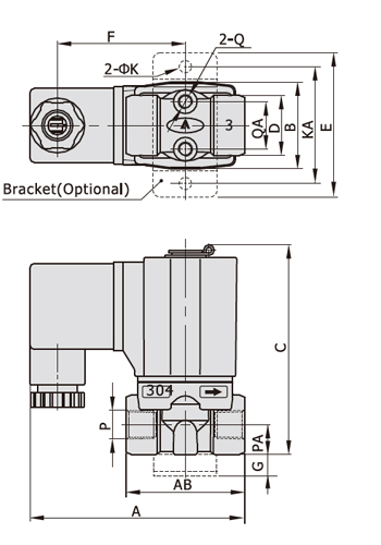 Dimensions AirTAC Solenoid Valve 2KS Series