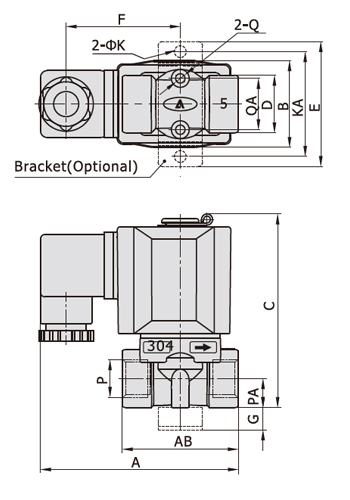 Dimensions AirTAC Solenoid Valve 2KS Series