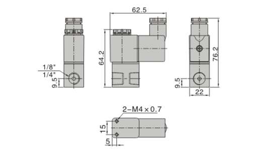 Dimensions AirTAC Solenoid valve โซลินอยด์วาล์ว ทองเหลืองชุบซิงค์ รุ่น 2V Series