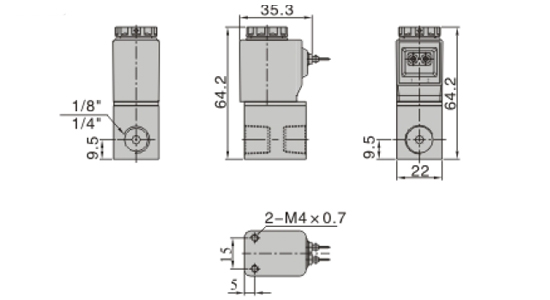 Dimensions AirTAC Solenoid valve โซลินอยด์วาล์ว ทองเหลืองชุบซิงค์ รุ่น 2V Series