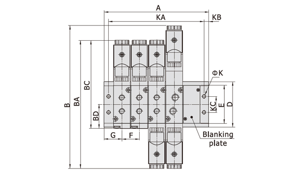 Dimensions AirTAC ฐานตั้งวาล์ว แมนิโฟลด์ รุ่น 3A/4A Air Valve-manifold Series