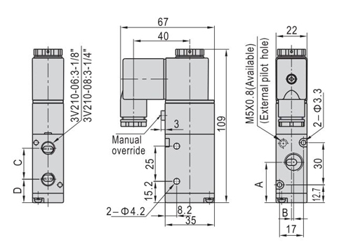 Dimensions AirTAC Solenoid Valve 3V Series