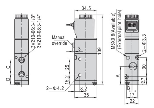 Dimensions AirTAC Solenoid Valve 3V Series