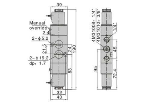 Dimensions AirTAC Solenoid Valve 4M Series