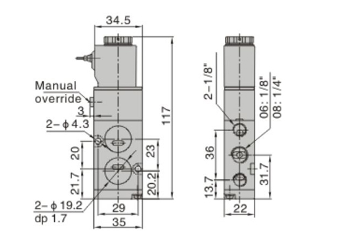 Dimensions AirTAC Solenoid Valve 4M Series