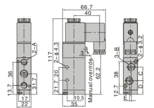 Dimensions AirTAC Solenoid Valve 4V series