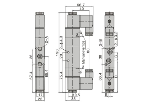 Dimensions AirTAC Solenoid Valve 4V series