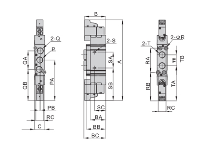 Dimensions AirTAC Solenoid valve วาล์วควบคุมทิศทางหรือโซลินอยด์วาล์ว 7V Series