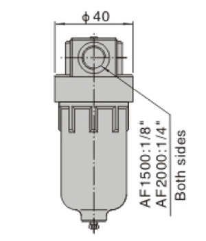 Dimensions AirTAC - F ตัวกรองลมดักน้ำ รุ่น AF, BF Series