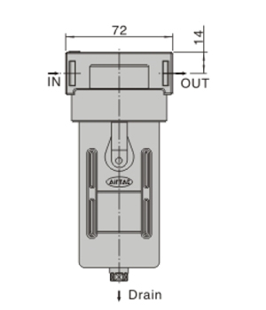 Dimensions AirTAC F ตัวกรองลมดักน้ำ รุ่น AF, BF Series