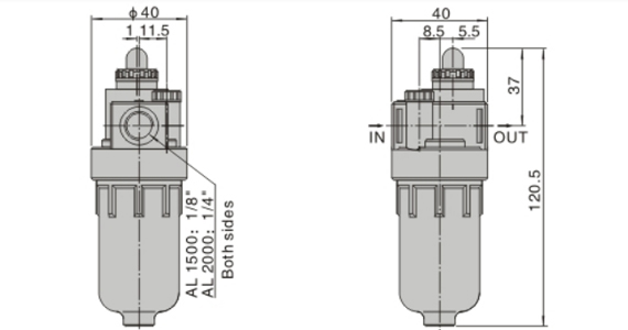 Dimension AirTAC ตัวจ่ายน้ำมันหล่อลื่น รุ่น AL, BL Series