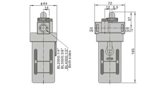 Dimension AirTAC ตัวจ่ายน้ำมันหล่อลื่น รุ่น AL, BL Series