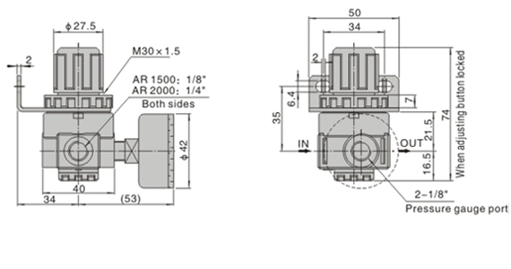 Dimensions AIRTAC - R ตัวปรับแรงลม รุ่น AR, BR series