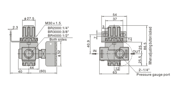 Dimensions AIRTAC - R ตัวปรับแรงลม รุ่น AR, BR series