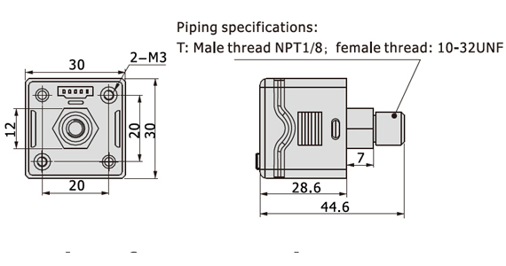 Dimensions AirTAC สวิทช์ความดัน, เพรสเชอร์สวิทซ์ (Pressure Switch) รุ่น DPS series