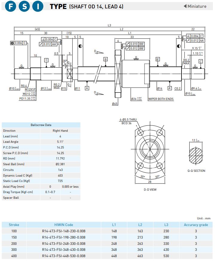 Spec Ball screw Precision Ground Miniature - FSI