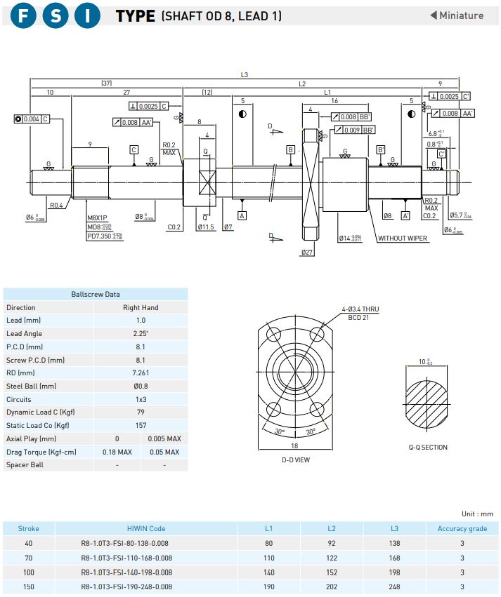 Spec Ball screw Precision Ground Miniature - FSI