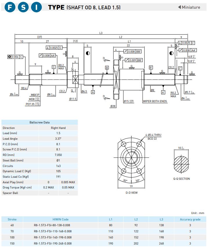 Spec Ball screw Precision Ground Miniature - FSI