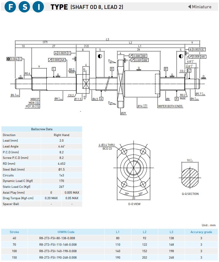 Spec Ball screw Precision Ground Miniature - FSI