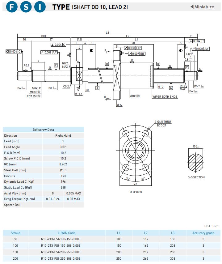 Spec Ball screw Precision Ground Miniature - FSI