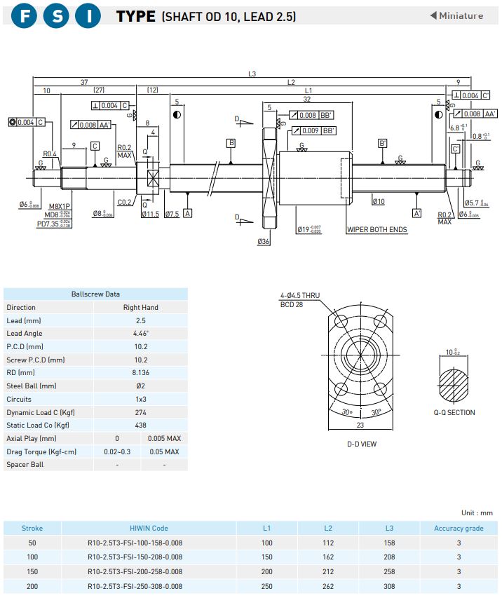 Spec Ball screw Precision Ground Miniature - FSI