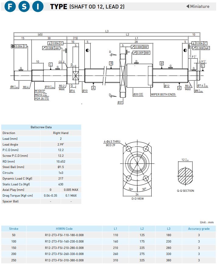 Spec Ball screw Precision Ground Miniature - FSI