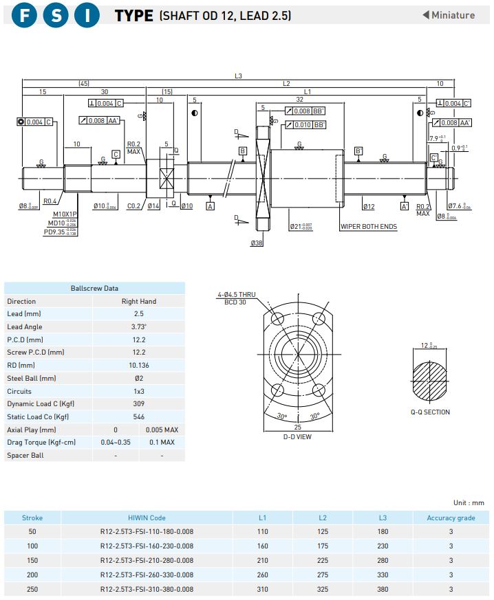 Spec Ball screw Precision Ground Miniature - FSI