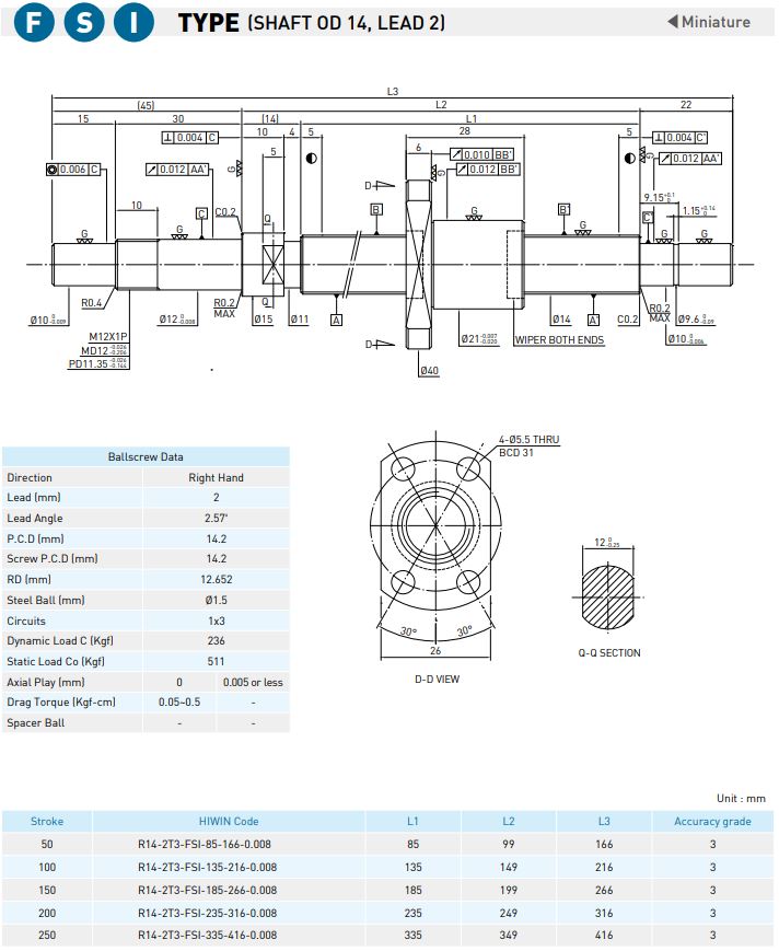 Spec Ball screw Precision Ground Miniature - FSI