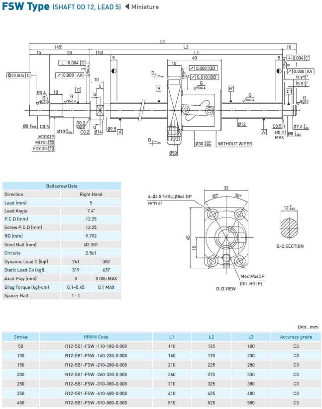 Spec Ball screw Precision Ground Miniature - FSW