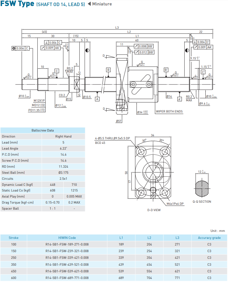 Spec Ball screw Precision Ground Miniature - FSW