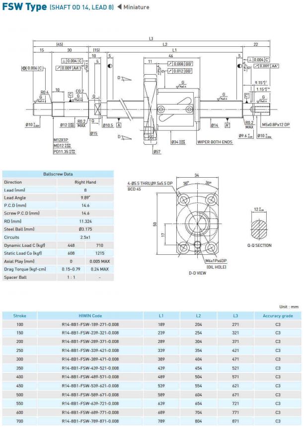 Spec Ball screw Precision Ground Miniature - FSW