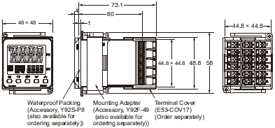 E5CC, E5CC-B, E5CC-U Dimensions 2 