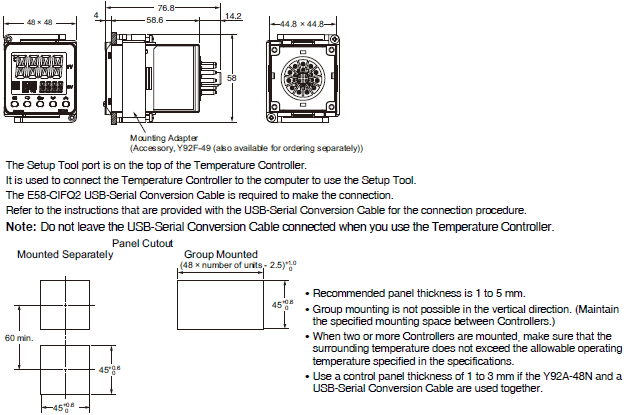 E5CC, E5CC-B, E5CC-U Dimensions 6