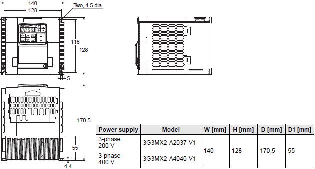 3G3MX2-V1 Dimensions 4 