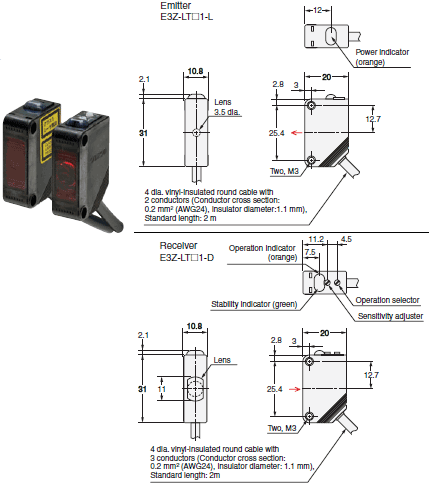 E3Z-LT / LR / LL Dimensions 3 